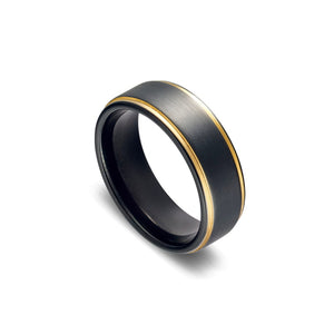 Black Men's Ring with Gold Lining