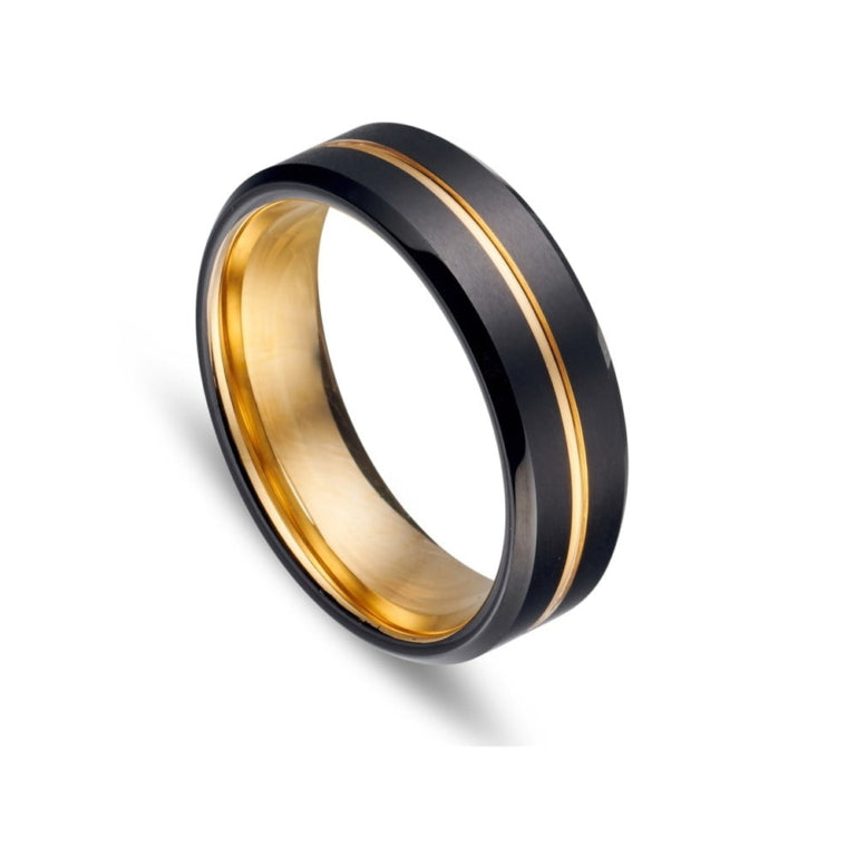 Black Men's Ring with Gold Band and Interior