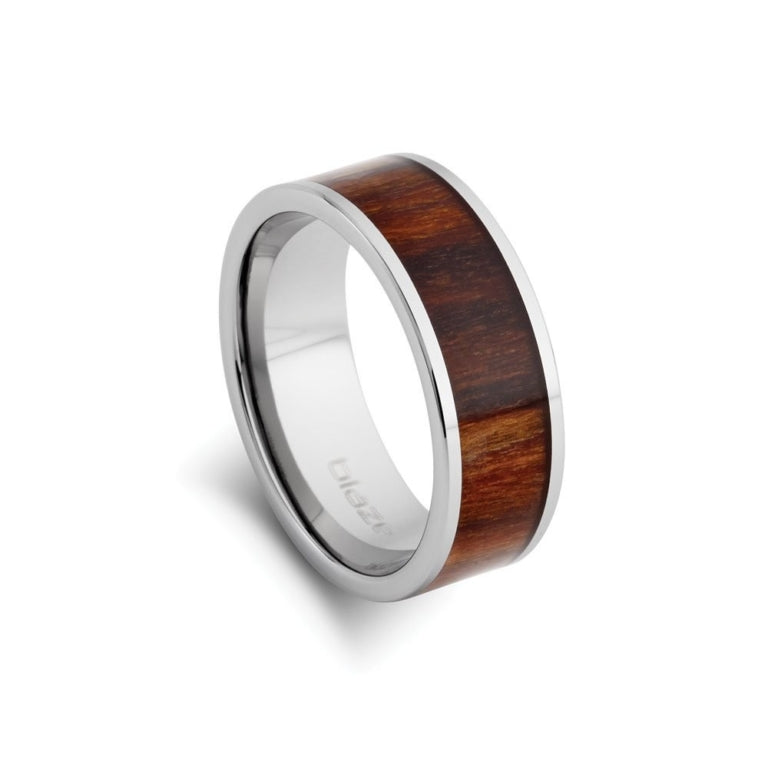 Silver Men's Ring with Thick Wooden Band