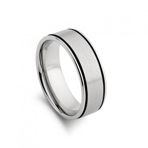 Matte Silver Band with Black Lining and Polished Interior