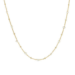 Gold Bead and Freshwater Pearl Chain Necklace