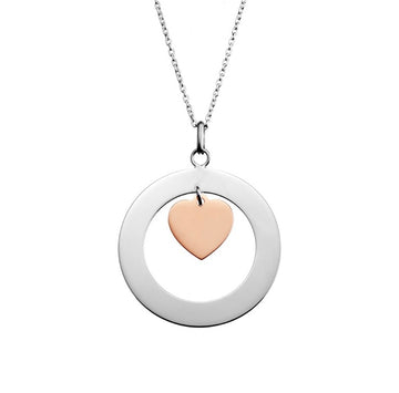 Sterling silver open disc necklace with floating heart