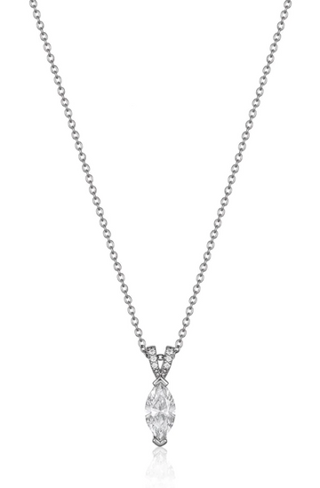 Silver Teardrop Necklace with Diamante Design