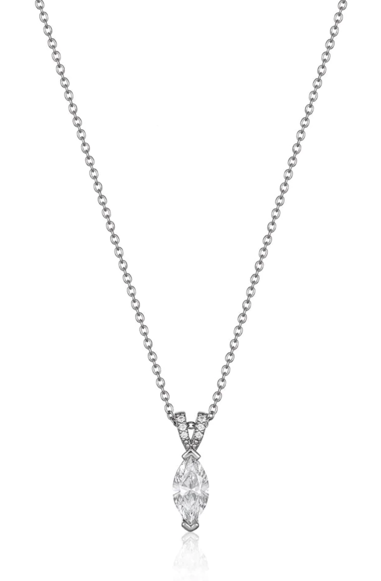 Silver Teardrop Necklace with Diamante Design