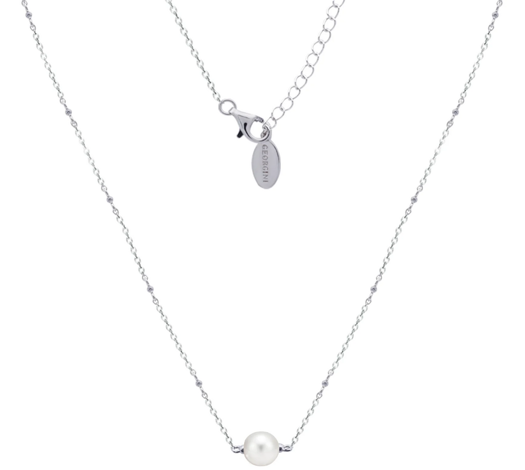 Silver Pearl Necklace with Ball and Chain