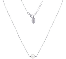 Load image into Gallery viewer, Silver Pearl Necklace with Ball and Chain
