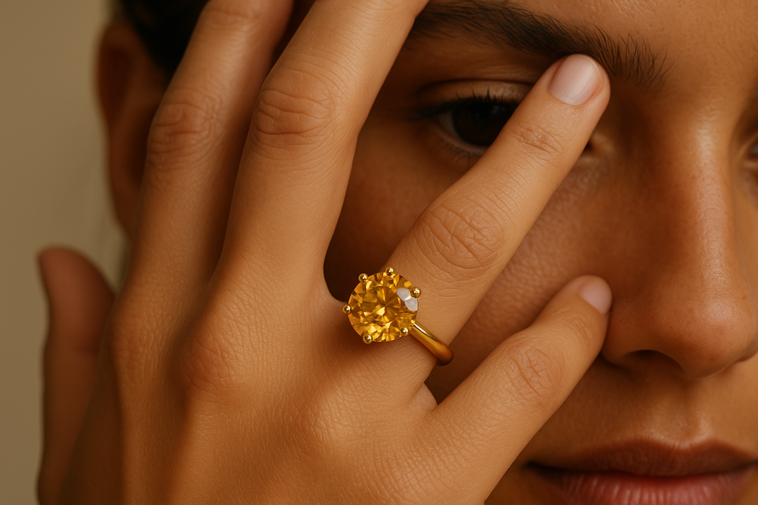 ⁠925 Silver Gold Plated Ring Yellow Citrine