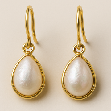 ⁠925 Silver Gold Plated Pearl Tear Drop