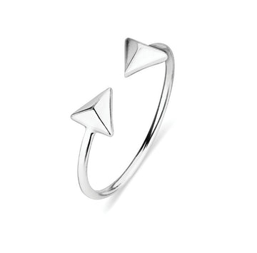 Sterling silver open band ring with pyramids