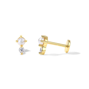 Gold Flat Back (single) earring with pearl