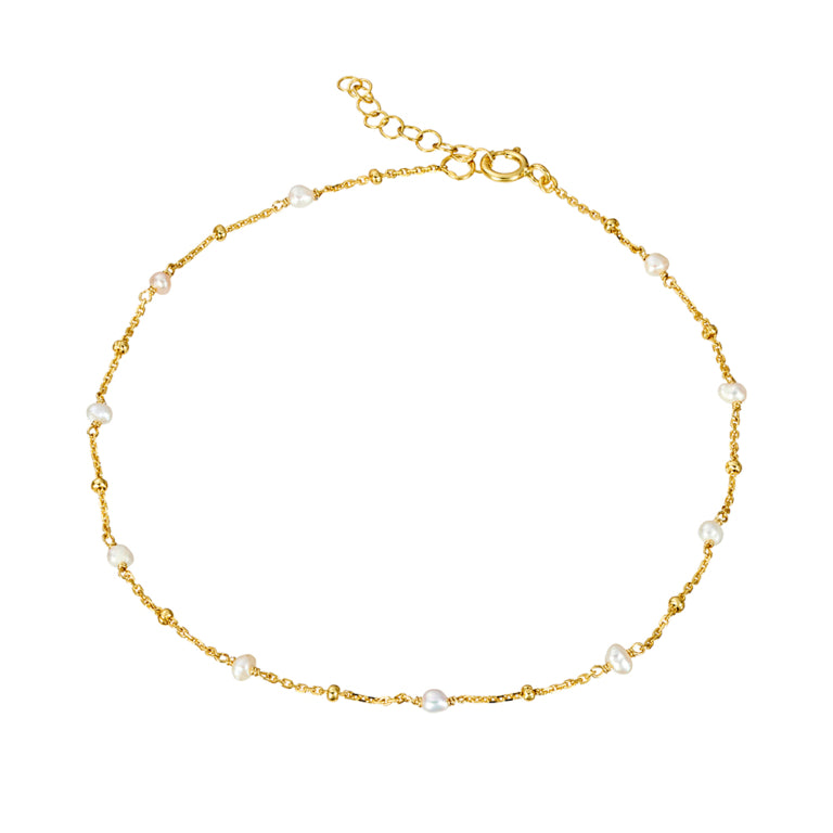 Gold textured Bracelet with Freshwater Pearls