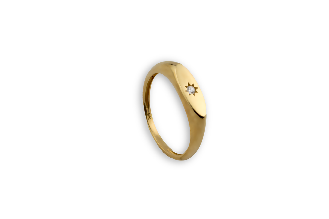 ⁠9ct Gold Signet Ring Cubic Zirconia