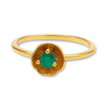 ⁠925 Silver Gold Plated Flower Ring - Emerald