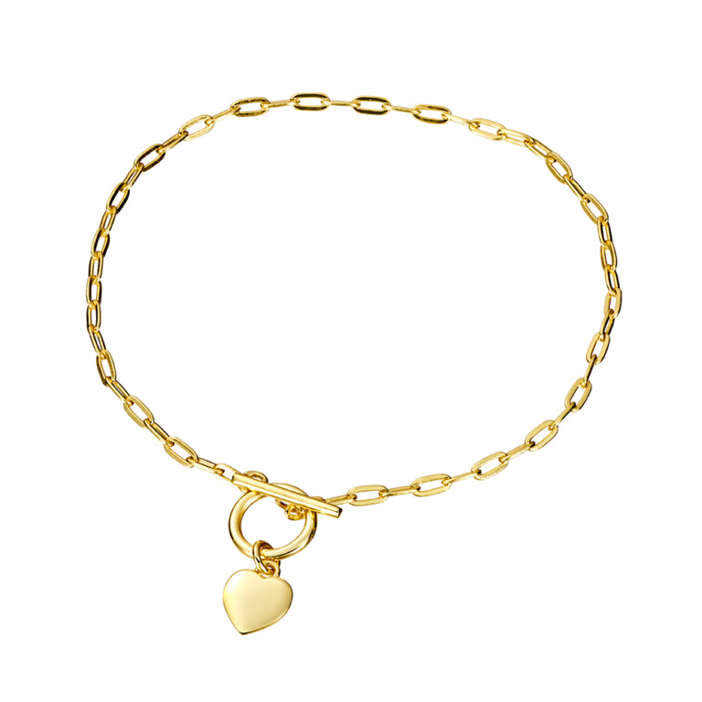 Gold Fob Chain Bracelet with Heart