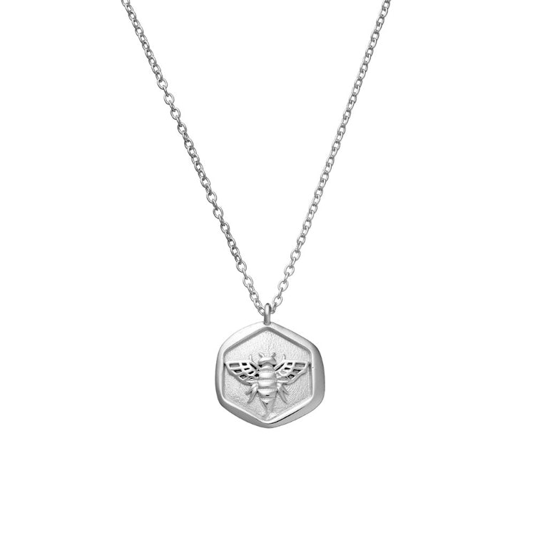 Sterling silver necklace with bee stamp disc