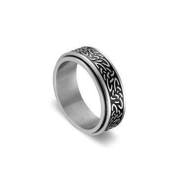 Silver Men's Spinning Ring with Black Design