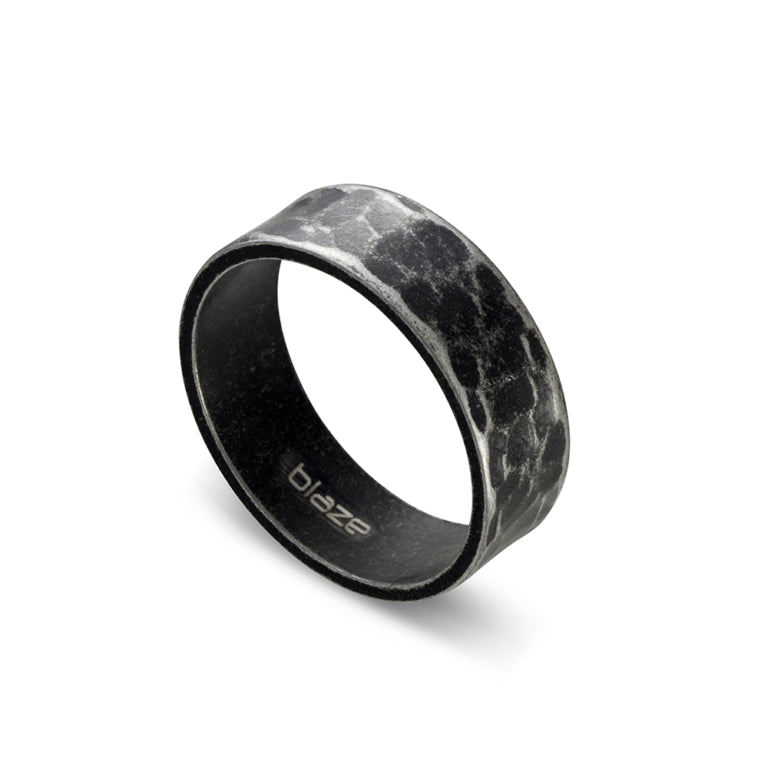 Blaze Black Men's Ring with Brush Texture