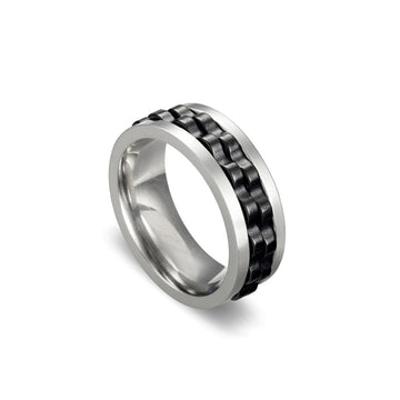 Silver Men's Ring with Black Tread Band