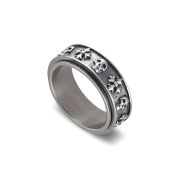 Silver Men's Spinning Ring with Skull Design