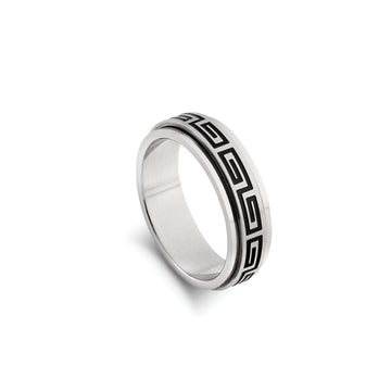Silver Spinning Ring with Pattern in Black