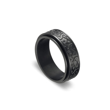 Black Patterned Men's Spinning Ring