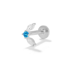 Silver Flat Back (single) Earring with Blue CZ Design