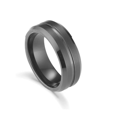 Matte Black Men's Ring with Polished Band and groove detail