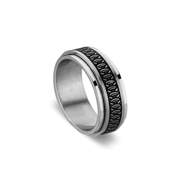 Silver Men's Spinning Ring with Black Design