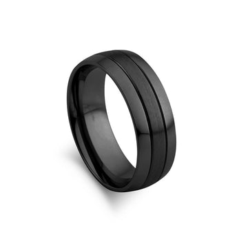 Matte Black Three Band Men's Ring