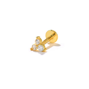 Gold Flat Back (single) Earring with CZ stone triangle design