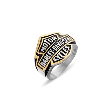 Silver Harley Davidson Men's Ring with Gold Lining