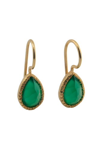925 Silver Gold Plated Green Onyx Drop Earrings
