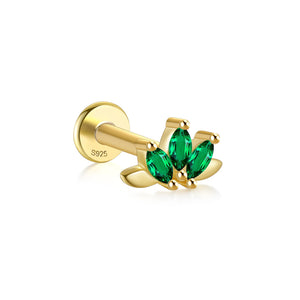 Gold Flat Back (single) Earring with Emerald CZ