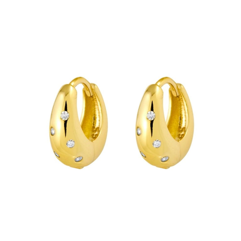 Gold Wide Mini Hoop Earrings with CZ Detailing