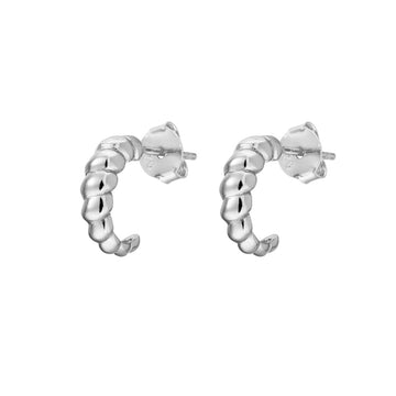 Silver Petite Hoop Croissant Pattern Earrings
