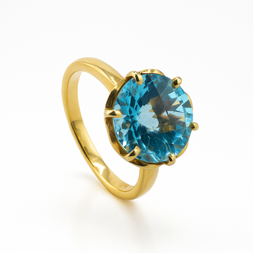 ⁠925 Silver Gold Plated Blue Topaz Ring