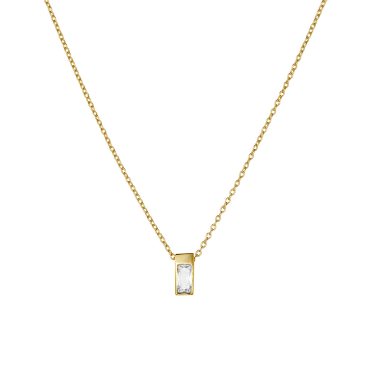 Gold CZ Baguette Pendant Necklace