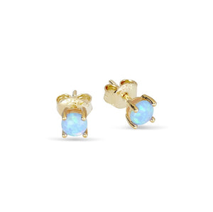 Gold Claw Set Stud Earring With Light Blue Opalite - 4mm
