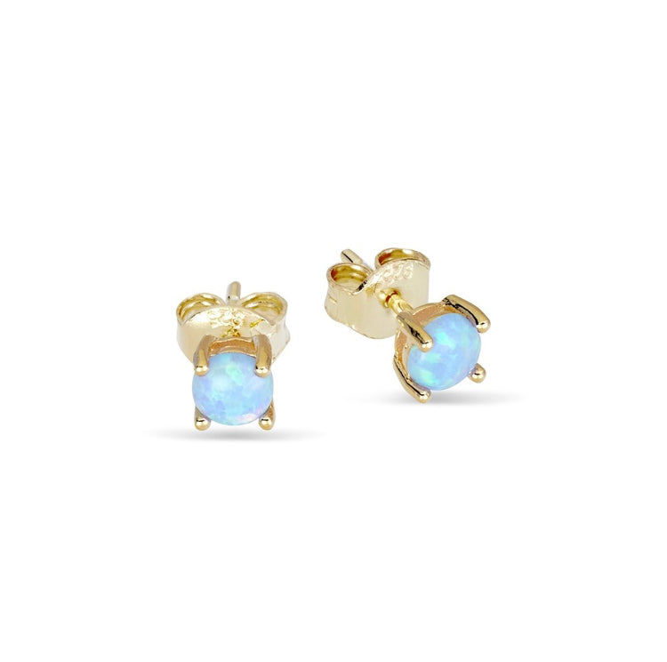 Gold Claw Set Stud Earring With Light Blue Opalite - 4mm