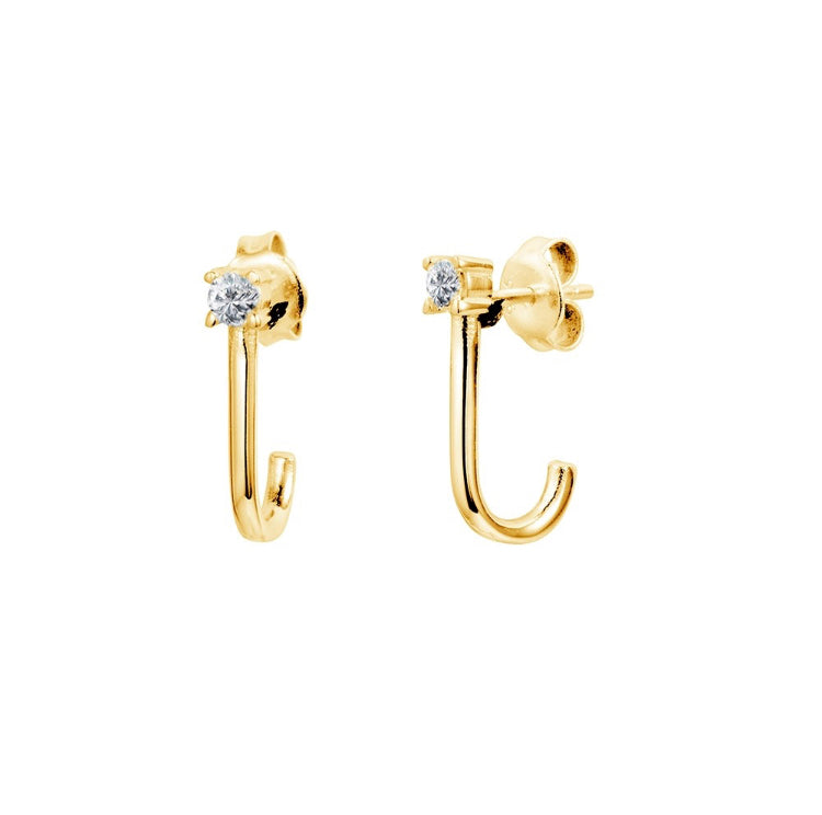 Gold Cz Gold Plated Stud Earring With Curved Post