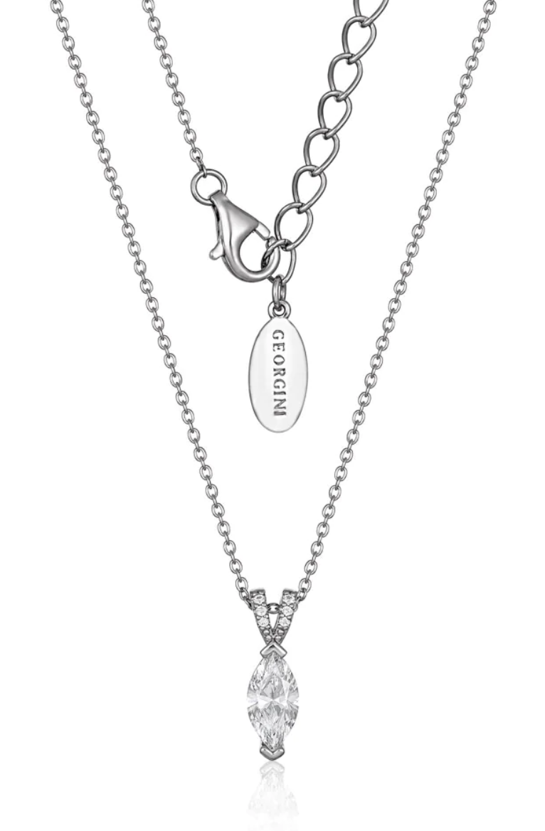 Silver Teardrop Necklace with Diamante Design