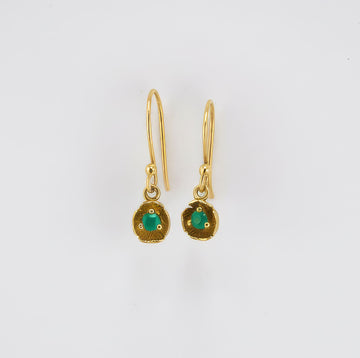 925 Silver Gold Plated Flower Drop Earrings, Emerald