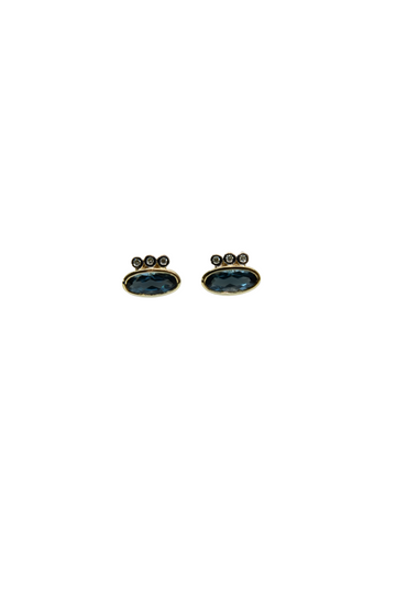9ct Yellow Gold London Blue Topaz & Diamond Earrings