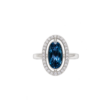 9ct White Gold London Blue Topaz & Diamond Ring