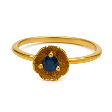 ⁠925 Silver Gold Plated Flower Ring, Sapphire