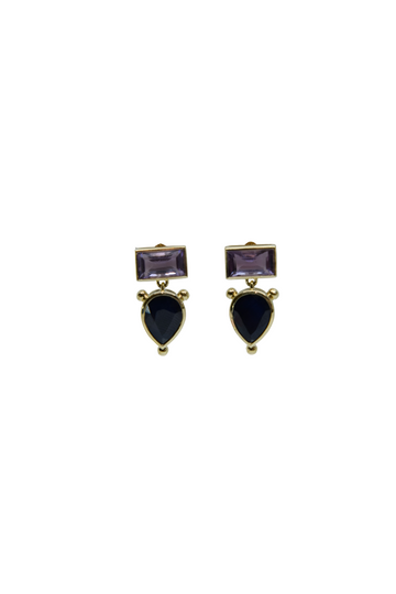 9ct Yellow Gold Amethyst & Pink Sapphire Earrings